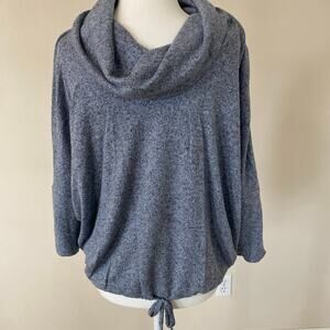 Lavender gray heather sweater mock turtleneck with 3/4 sleeves tied waist